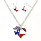 State of Texas Silvertone & Enamel Necklace with Matching Earrings Jewelry Set