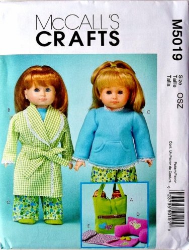18 inch Doll Clothes Sewing Craft Patterns Slumber Party Set - NEW UNCUT M5019