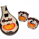 Ceramic Cow Design - Spoon Rest, Salt & Pepper Shakers - Kitchen Decor NEW Ceramic Cow Design - Spoon Rest, Salt & Pepper Shakers - Kitchen Decor NEW
