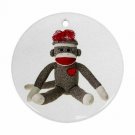 Sock Monkey Round Porcelain Ornament or Wall Decor NEW Sock Monkey Round Porcelain Ornament or Wall Decor NEW