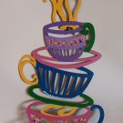 Coffee Cups Painted Metal Wall Hanging Decoration 24 in Tall 11 in wide Preowned