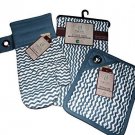 Blue Zigzag Design Kitchen Linen 3 Piece Gift Set Potholder, Mitt, Towel NEW Blue Zigzag Design Kitchen Linen 3 Piece Gift Set Potholder, Mitt, Towel NEW