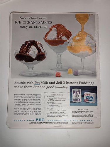 Vintage 2 Side Dole Pineapple & Ice Cream Topping Ad Aug 1958 BH&G Magazine