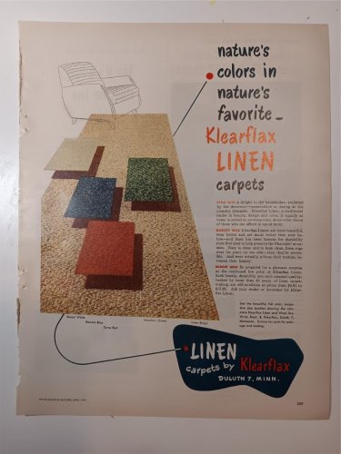 Vintage Klearflax Linen Carpets from Duluth Minn Ad APRIL 1951 BH&G Magazine
