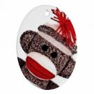 Sock Monkey Face Oval Porcelain Ornament or Wall Decor NEW
