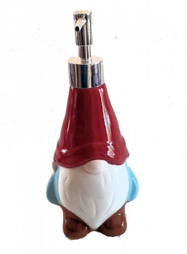 Holiday Gnome Liquid Soap Dispenser Pump Ceramic 8 inch Tall NEW