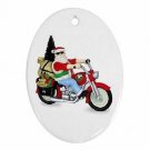 Santa on a Motorcycle Oval Porcelain Ornament or Wall Decor NEW