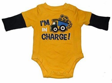 Yellow Dump Truck Construction Thermal Long Sleeve Baby Creeper Body Suit NEW