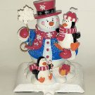 Snowman with Penguins Christmas Stocking Holder Heavy 6 inches high New Snowman with Penguins Christmas Stocking Holder Heavy 6 inches high New