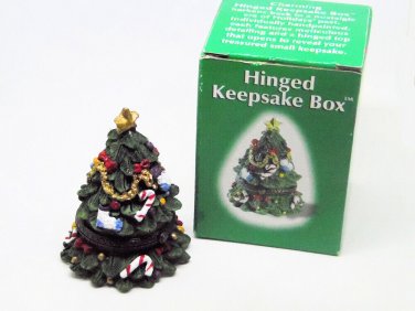 Taylor Gifts Hinged Christmas Tree Keepsake Box Handpainted Ceramic 3 in Tall