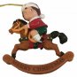 Campbell's Soup Kid Rocking Horse Christmas Ornament NEW 4 in tall Hard Plastic