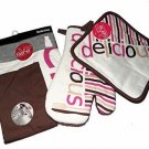 Pink & Brown Kitchen Set - Apron, Pot Holder, Oven Mitt "Delicious" NEW Pink & Brown Kitchen Set - Apron, Pot Holder, Oven Mitt "Delicious" NEW