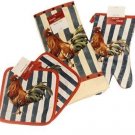Rooster Country Stripe Design4 Pc Kitchen Set w Potholders, Oven Mitt, Towel NEW Rooster Country Stripe Design4 Pc Kitchen Set w Potholders, Oven Mitt, Towel NEW