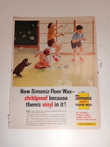 Vintage 2 Side Hotpoint Fridge & Simoniz Floor Wax Ad Aug 1958 BH&G Magazine