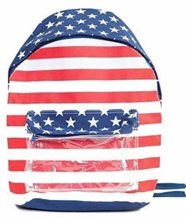 American USA Flag School Backpack Bookbag with Clear Front Pocket NEW
