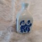 Japanese Chinese Sake Bottle Decanter Blue Design White Milk Glass 6" Vintage