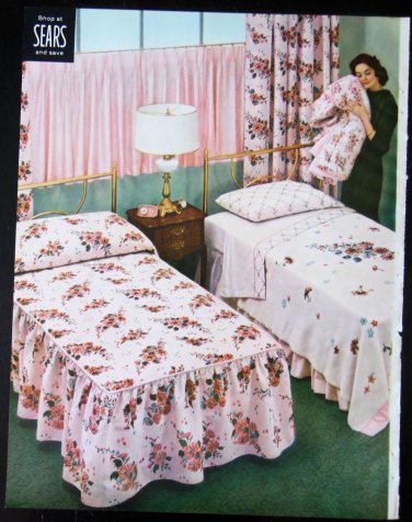 Vintage 2 Sided Saran Wrap & Sears Bed Sets Ad October 1958 BH&G Magazine
