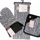 Black Zigzag Design Kitchen Linen 3 Piece Gift Set Potholder, Mitt, Towel NEW Black Zigzag Design Kitchen Linen 3 Piece Gift Set Potholder, Mitt, Towel NEW