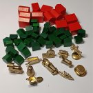 Monopoly Deluxe Edition Pieces, 11 Goldtone Tokens & Wooden Houses & Hotels 1995