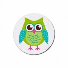 Blue and Green Owl Round Rubber Coasters Neoprene Set of 4 NEW