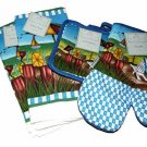 5 Piece Beach Design Kitchen Set with 2 Potholders, 1 Oven Mitt & 2 Towel NEW
