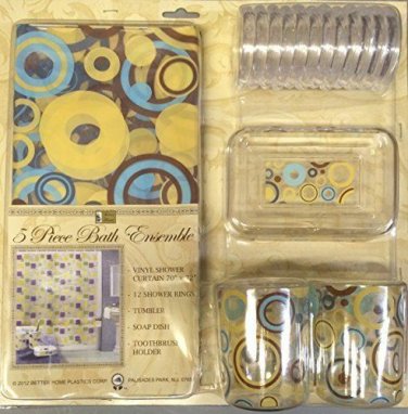 Colorful Circles 5 Piece Bath Ensemble - Shower Curtain, Shower Rings, More NEW