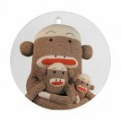 Sock Monkey Family Round Porcelain Ornament or Wall Decor NEW