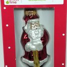 Glass Santa w Cane Christmas Holiday Tree Ornament  NEW in Box 3 in