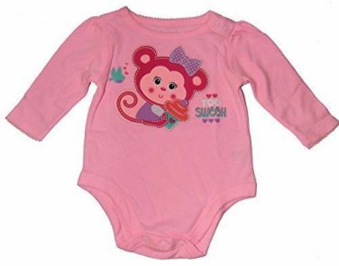 Sweet Cupcake & Cute Mouse Pink Long Sleeve Baby Creeper Bodysuit 3-6 M NEW