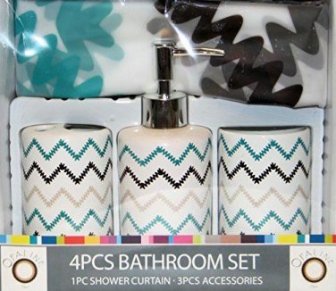 Sawtooth Zig Zag Design 4 Pc Ceramic Bath Ensemble NEW