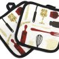 Kitchen Towel Set 4 Pc Kitchen Gadgets Print Towel, 2 Pot Holders Oven Mitt, NEW