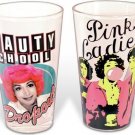 Grease Movie 2pc Pub Glass Set Clear Glass NEW Beauty School Dropout Pink Ladies