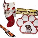 Bull Dog Gift Set with Matching Ornament, Magnetic Paw Shape Notepad & Pen NEW