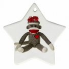 Sock Monkey Star Shaped Porcelain Ornament or Wall Decor Christmas NEW