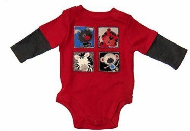 Red Cute Jungle Animals Long Sleeve Baby Infant Outfit Creeper NEW