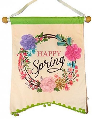 Happy Spring Door Wall Embroidered Canvas Fabric Decoration Wall Door Sign NEW