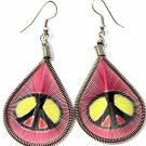 Peace Sign BOHO Design Woven String Teardrop Dangle Earrings 2 inches long NEW Peace Sign BOHO Design Woven String Teardrop Dangle Earrings 2 inches long NEW