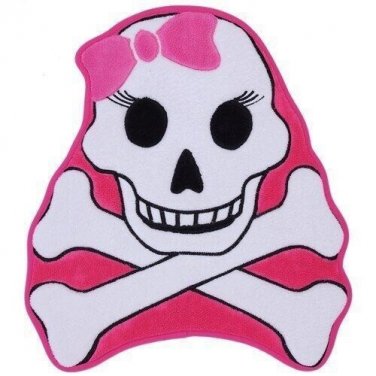 Girls' Pink Shaped Memory Foam Bath Rug - Skull & Crossbones Mat (24" X 20") NEW