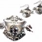 Live to Ride Biker Pendant and Dangle Earrings Silvertone Skull Design NEW