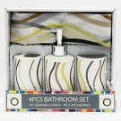 Wavy Stripes Design 4 Piece Ceramic Bathroom Bath Ensemble NEW