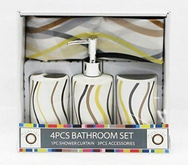 Wavy Stripes Design 4 Piece Ceramic Bathroom Bath Ensemble NEW