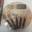 10 Piece Pizza Party Kit - Knives, Forks, Pizza Cutter & Wood Cutting Board NEW