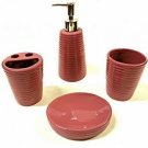 4pc Solid Ribbed Pink Bathroom Ceramic Accessory Set NEW in Box 4pc Solid Ribbed Pink Bathroom Ceramic Accessory Set NEW in Box