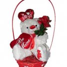 Valentine's Day Plush bear w a Rose & 2 plush Heart Pillows Gift Basket NEW 13" Valentine's Day Plush bear w a Rose & 2 plush Heart Pillows Gift Basket NEW 13"