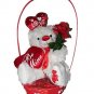 Valentine's Day Plush bear w a Rose & 2 plush Heart Pillows Gift Basket NEW 13"