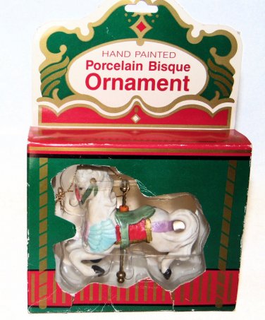 Carousel Horse Tree Ornament Hand Painted Porcelain NEW 3x3.5 inch