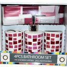 Opaline Burgundy Pink Squares Design 4 PC Ceramic Bath Ensemble NEW Opaline Burgundy Pink Squares Design 4 PC Ceramic Bath Ensemble NEW