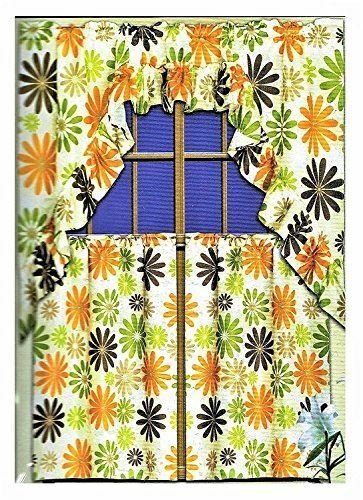 3pc Flower Ruffle Kitchen Curtain 58" Wide Linen Fabric Window Curtain NEW