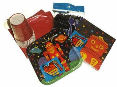 3D Robot Birthday Party Pack Supplies - Plates, Napkins, Silverware, Cups & MORE