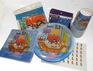 Pirate Party Pack Supplies - Plates, Napkins, Silverware, Cups, Table Cover NEW
